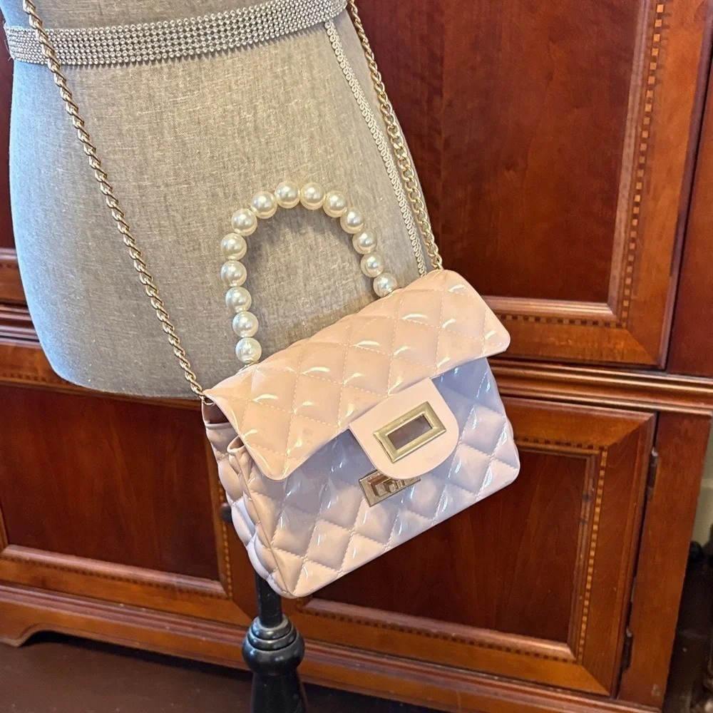 Elegant Pink jelly Quilted Handbag with chain strap